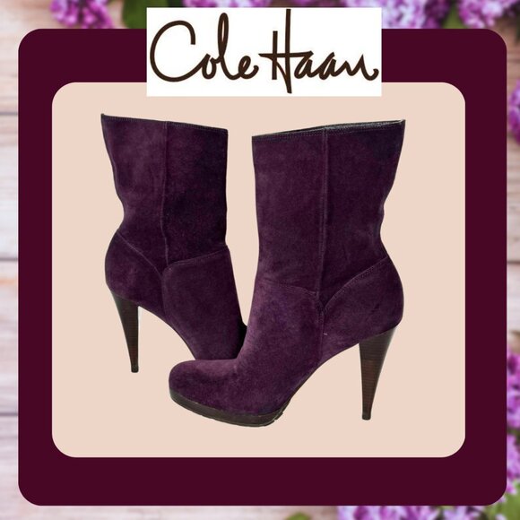 Cole Haan Shoes - Cole Haan NIKE AIR KENNEDY Plum Suede Platform Heeled Mid-Calf Boots 7.5 B (EUC)